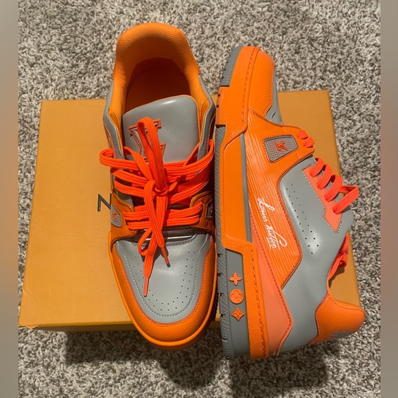 Louis Vuitton Orange Monogram Embossed Trainer Sneakers - Picture 1 of 5